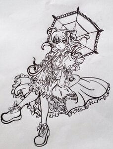 Rating: Safe Score: 0 Tags: 1girl ahoge dress drill_hair frills full_body greyscale image kanaria monochrome parasol shoes solo umbrella User: admin