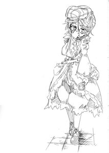 Rating: Safe Score: 0 Tags: 1girl full_body hat image kanaria monochrome short_hair solo standing torn_clothes User: admin