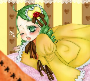 Rating: Safe Score: 0 Tags: 1girl ahoge blurry blush depth_of_field dress drill_hair frills green_eyes green_hair image kanaria long_sleeves one_eye_closed open_mouth rose solo tears yellow_dress User: admin