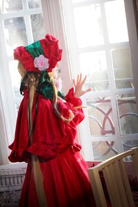 Rating: Safe Score: 0 Tags: 1girl blonde_hair bonnet dress facing_away flower indoors long_hair red_dress red_flower red_rose rose shinku solo window User: admin