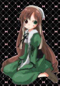Rating: Safe Score: 0 Tags: 1girl :< argyle argyle_background between_legs black_background black_ribbon blush brown_eyes brown_footwear brown_hair checkered checkered_background checkered_floor dress full_body green_dress green_eyes hairband hand_between_legs hat heterochromia honami_yuu image juliet_sleeves long_hair long_sleeves puffy_sleeves ribbon rozen_maiden shoes simple_background sitting solo suiseiseki tile_floor tiles very_long_hair wariza User: admin