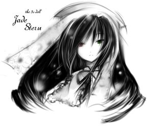 Rating: Safe Score: 0 Tags: 1girl blurry blurry_foreground depth_of_field dress green_eyes heterochromia image long_hair looking_at_viewer monochrome motion_blur red_eyes simple_background solo spot_color striped suiseiseki upper_body white_background User: admin
