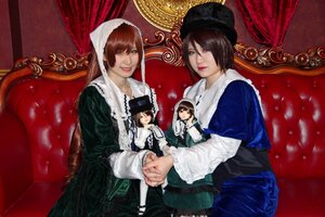 Rating: Safe Score: 0 Tags: black_hair brown_hair chair couch curtains dress green_dress hair_over_one_eye hat heterochromia lips long_hair looking_at_viewer maid multiple_cosplay multiple_girls red_eyes short_hair sitting souseiseki suiseiseki tagme User: admin
