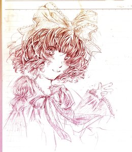 Rating: Safe Score: 0 Tags: 1girl blush bow graphite_(medium) hair_bow hinaichigo image kagiyama_hina looking_at_viewer monochrome ribbon short_hair sketch smile solo traditional_media User: admin