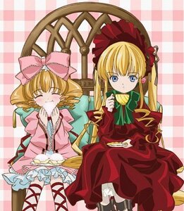 Rating: Safe Score: 0 Tags: 2girls argyle argyle_background blonde_hair blue_eyes blush bow checkered checkered_background checkered_floor chess_piece closed_eyes cookie cup dress eating food frills hair_bow hina_ichigo hinaichigo image long_hair long_sleeves looking_at_viewer multiple_girls pair pink_bow pink_dress plaid_background shinku sitting table teacup tile_floor tiles User: admin