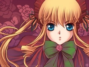Rating: Safe Score: 0 Tags: 1girl artist_name auto_tagged blonde_hair blue_eyes bonnet bow bowtie dress drill_hair flower green_bow green_neckwear hair_ribbon image long_hair long_sleeves looking_at_viewer pink_flower pink_rose rose shinku sidelocks simple_background solo twin_drills twintails yellow_background User: admin