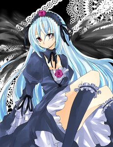 Rating: Safe Score: 0 Tags: 1girl black_legwear blue_hair dress flower frills gothic_lolita hairband image kneehighs lolita_fashion lolita_hairband long_hair long_sleeves looking_at_viewer red_eyes ribbon rose solo suigintou very_long_hair wings User: admin