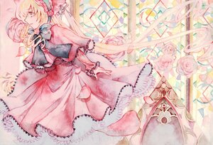 Rating: Safe Score: 0 Tags: 1girl alice_margatroid blonde_hair bow capelet dress flower hat image long_hair petals pink_flower pink_rose ribbon rose shinku solo traditional_media watercolor_(medium) User: admin