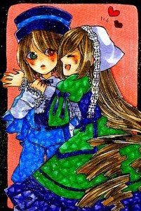 Rating: Safe Score: 0 Tags: 2girls blonde_hair blue_dress blush brown_hair dress green_dress green_eyes hat heart heterochromia image long_hair long_sleeves multiple_girls open_mouth pair red_eyes siblings sisters smile souseiseki suiseiseki twins very_long_hair User: admin