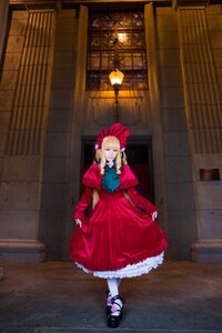 Rating: Safe Score: 0 Tags: 1girl blonde_hair bookshelf bow dress drill_hair indoors long_sleeves mary_janes pantyhose red_dress shinku shoes solo standing white_legwear User: admin