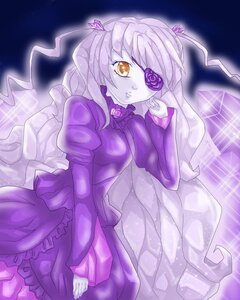 Rating: Safe Score: 0 Tags: 1girl barasuishou dress eyepatch flower frills hair_ribbon image juliet_sleeves long_hair long_sleeves puffy_sleeves purple_dress purple_flower purple_rose purple_theme ribbon rose solo twintails yellow_eyes User: admin