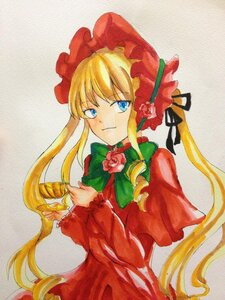 Rating: Safe Score: 0 Tags: 1girl blonde_hair blue_eyes bonnet bow bowtie capelet cup dress flower green_bow green_neckwear image long_hair long_sleeves looking_at_viewer marker_(medium) pink_flower pink_rose red_capelet red_dress red_flower red_rose rose shinku sidelocks simple_background solo teacup traditional_media twintails User: admin