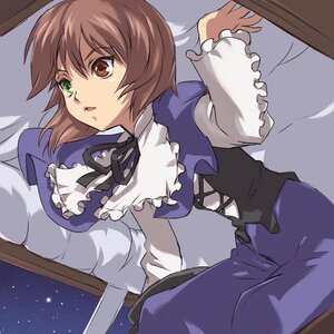 Rating: Safe Score: 0 Tags: 1girl brown_hair dress frills green_eyes heterochromia image long_sleeves night open_mouth ribbon short_hair solo souseiseki star_(sky) starry_sky User: admin
