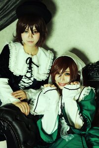 Rating: Safe Score: 0 Tags: 2girls brown_hair dress frills green_eyes hat multiple_cosplay multiple_girls short_hair siblings sisters sitting smile souseiseki suiseiseki tagme twins User: admin