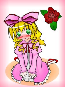 Rating: Safe Score: 0 Tags: 1girl blonde_hair blush bow dress flower frills green_eyes hair_bow hina_ichigo hinaichigo image long_sleeves pink_background pink_bow pink_dress puffy_sleeves red_flower red_rose rose solo tears v_arms User: admin