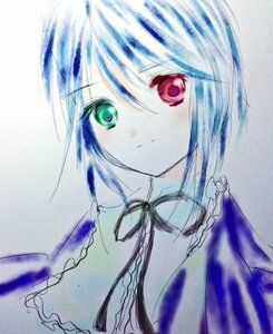Rating: Safe Score: 0 Tags: 1girl blue_hair closed_mouth frills green_eyes hariruri heterochromia image looking_at_viewer red_eyes short_hair smile solo souseiseki tatara_kogasa traditional_media upper_body User: admin