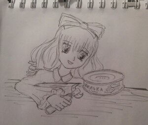 Rating: Safe Score: 0 Tags: 1girl :d bow frills hair_bow hair_ribbon hinaichigo image kagiyama_hina looking_at_viewer monochrome open_mouth photo ribbon smile solo traditional_media User: admin