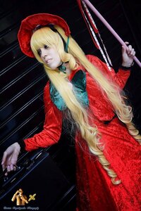 Rating: Safe Score: 0 Tags: 1girl blonde_hair blue_eyes dress gun hat holding holding_gun holding_weapon lips long_hair long_sleeves red_dress red_headwear shinku solo very_long_hair weapon User: admin