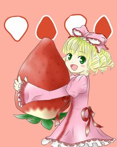 Rating: Safe Score: 0 Tags: 1girl blonde_hair bow dress drill_hair food frills fruit green_eyes hina_ichigo hinaichigo image object_namesake open_mouth pink_bow pink_dress ribbon smile solo strawberry User: admin