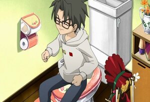 Rating: Safe Score: 0 Tags: 1boy black_hair bowl chopsticks closed_eyes food glasses hood hoodie image rice sakurada_jun shinku sitting solo table User: admin