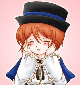 Rating: Safe Score: 0 Tags: 1girl ^_^ bangs blush capelet closed_eyes eyebrows_visible_through_hair frills hands_on_own_cheeks hands_on_own_face hat image long_sleeves pink_background short_hair smile solo souseiseki striped upper_body User: admin