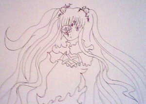 Rating: Safe Score: 0 Tags: 1girl chibi_usa dress facial_mark flower forehead_mark hair_flower hair_ornament image kirakishou long_hair monochrome solo traditional_media tsukino_usagi very_long_hair User: admin