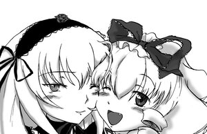 Rating: Safe Score: 0 Tags: 2girls blush bow cheek-to-cheek fang greyscale hinaichigo image long_hair monochrome multiple_girls one_eye_closed open_mouth pair smile suigintou User: admin