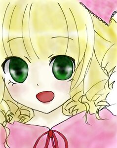 Rating: Safe Score: 0 Tags: 1girl :d :o blonde_hair blush bow close-up drill_hair green_eyes hina_ichigo hinaichigo image looking_at_viewer open_mouth pink_bow portrait ribbon short_hair simple_background solo User: admin