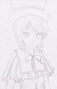 Rating: Safe Score: 0 Tags: 1girl auto_tagged blush capelet eyebrows_visible_through_hair frills hat image long_sleeves looking_at_viewer monochrome short_hair solo souseiseki upper_body User: admin