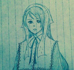 Rating: Safe Score: 0 Tags: 1girl blue_theme collared_shirt crying hair_between_eyes hairband image long_hair monochrome necktie open_clothes open_shirt solo suiseiseki traditional_media upper_body User: admin