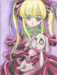 Rating: Safe Score: 0 Tags: 1girl animal blonde_hair blue_eyes bow dress flower hair_ribbon holding image long_hair long_sleeves looking_at_viewer marker_(medium) pink_rose red_dress rose shinku sidelocks sitting solo stuffed_animal traditional_media watercolor_(medium) User: admin