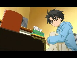 Rating: Safe Score: 0 Tags: 1boy black_hair blue_jacket brown_eyes glasses hood human letterboxed sakurada_jun screenshot solo upper_body User: admin