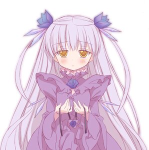 Rating: Safe Score: 0 Tags: 1girl barasuishou blue_flower blue_rose blush dress frills hair_ribbon image long_hair long_sleeves looking_at_viewer ribbon rose silver_hair simple_background solo two_side_up very_long_hair white_background yellow_eyes User: admin