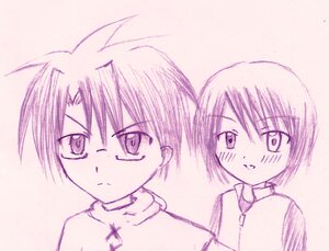 Rating: Safe Score: 0 Tags: 1boy 1girl blush glasses human image kashiwaba_tomoe looking_at_viewer monochrome pair purple_theme sakurada_jun simple_background upper_body User: admin