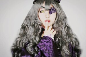 Rating: Safe Score: 0 Tags: 1girl barasuishou dress eyepatch fingernails flower hair_flower lips lipstick long_hair long_sleeves looking_at_viewer makeup puffy_sleeves purple_dress purple_flower purple_rose rose solo User: admin