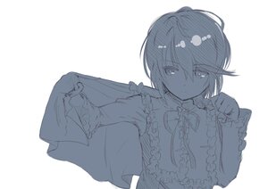 Rating: Safe Score: 0 Tags: 1girl blue_theme closed_mouth eyebrows_visible_through_hair frills hair_between_eyes image long_sleeves looking_at_viewer monochrome short_hair solo souseiseki striped striped_background upper_body vertical_stripes User: admin
