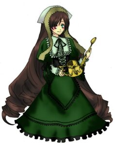 Rating: Safe Score: 0 Tags: 1girl brown_hair dress drill_hair frills green_dress green_eyes heterochromia holding image long_hair long_sleeves looking_at_viewer red_eyes simple_background smile solo standing suiseiseki twin_drills very_long_hair watering_can white_background User: admin