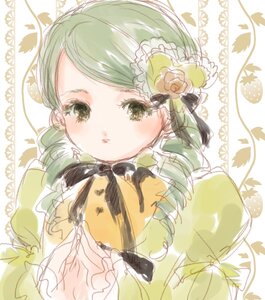 Rating: Safe Score: 0 Tags: 1girl drill_hair flower green_eyes green_hair hair_flower hair_ornament image kanaria long_sleeves looking_at_viewer rose solo twin_drills twintails upper_body User: admin