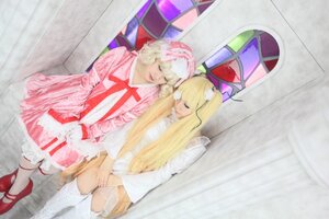 Rating: Safe Score: 0 Tags: 2girls blonde_hair blurry closed_eyes dress hat kneehighs long_hair long_sleeves mary_janes multiple_cosplay multiple_girls red_footwear ribbon shoes short_hair sitting sleeping tagme white_legwear User: admin