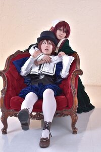 Rating: Safe Score: 0 Tags: 2girls armchair chair couch hat hug hug_from_behind mary_janes multiple_cosplay multiple_girls pantyhose red_hair shoes short_hair siblings sisters sitting sitting_on_lap striped tagme white_legwear User: admin