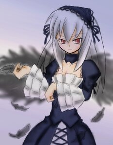 Rating: Safe Score: 0 Tags: 1girl black_feathers black_wings cowboy_shot detached_collar dress feathers frills hairband image lolita_hairband long_hair long_sleeves looking_at_viewer red_eyes silver_hair solo standing suigintou wings User: admin