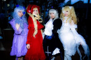 Rating: Safe Score: 0 Tags: 4girls 5girls animal_ears blonde_hair blue_eyes dress flower fur_trim hair_ornament hat long_hair multiple_cosplay multiple_girls tagme white_hair User: admin
