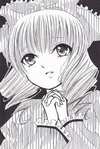 Rating: Safe Score: 0 Tags: 1girl blush fang frills greyscale hands_clasped hands_together hinaichigo image interlocked_fingers long_hair looking_at_viewer monochrome own_hands_together solo traditional_media User: admin