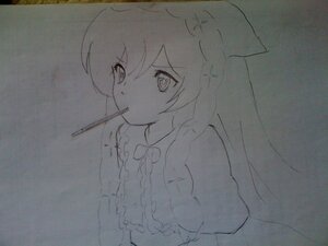 Rating: Safe Score: 0 Tags: 1girl bangs bow braid dress image long_hair looking_at_viewer monochrome mouth_hold photo puffy_short_sleeves puffy_sleeves short_sleeves solo suiseiseki traditional_media upper_body User: admin