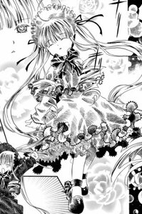 Rating: Safe Score: 0 Tags: 1girl auto_tagged bonnet bow bowtie closed_eyes dress frills full_body greyscale hat image long_hair long_sleeves monochrome multiple_girls shinku solo standing twintails very_long_hair User: admin