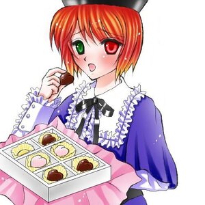 Rating: Safe Score: 0 Tags: 1girl blue_dress blush chocolate chocolate_heart food frills green_eyes hat heart heterochromia holding image long_sleeves open_mouth red_eyes short_hair solo souseiseki valentine white_background User: admin