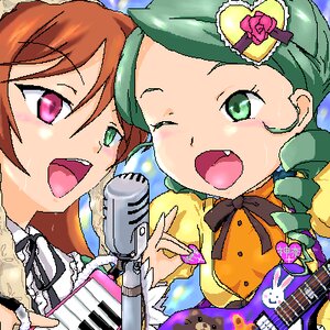 Rating: Safe Score: 0 Tags: 2girls electric_guitar fang green_eyes guitar image instrument kanaria multiple_girls music musical_note oekaki one_eye_closed open_mouth pair ribbon smile suiseiseki User: admin