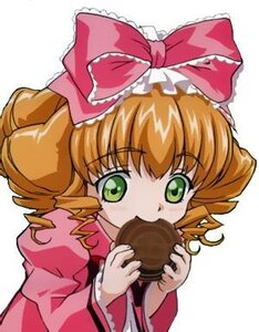Rating: Safe Score: 0 Tags: 1girl bow dress drill_hair eating food green_eyes hair_bow hina_ichigo hinaichigo holding holding_food image long_sleeves pink_bow solo twin_drills upper_body white_background User: admin