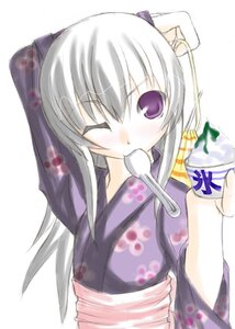 Rating: Safe Score: 0 Tags: 1girl blush eating food ice_cream image japanese_clothes kimono long_hair long_sleeves one_eye_closed paper_fan purple_eyes silver_hair solo suigintou twintails uchiwa yukata User: admin