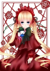 Rating: Safe Score: 0 Tags: 1girl blonde_hair blue_eyes bonnet bow cup dress flower image long_hair long_sleeves looking_at_viewer red_dress rose shinku solo twintails very_long_hair User: admin